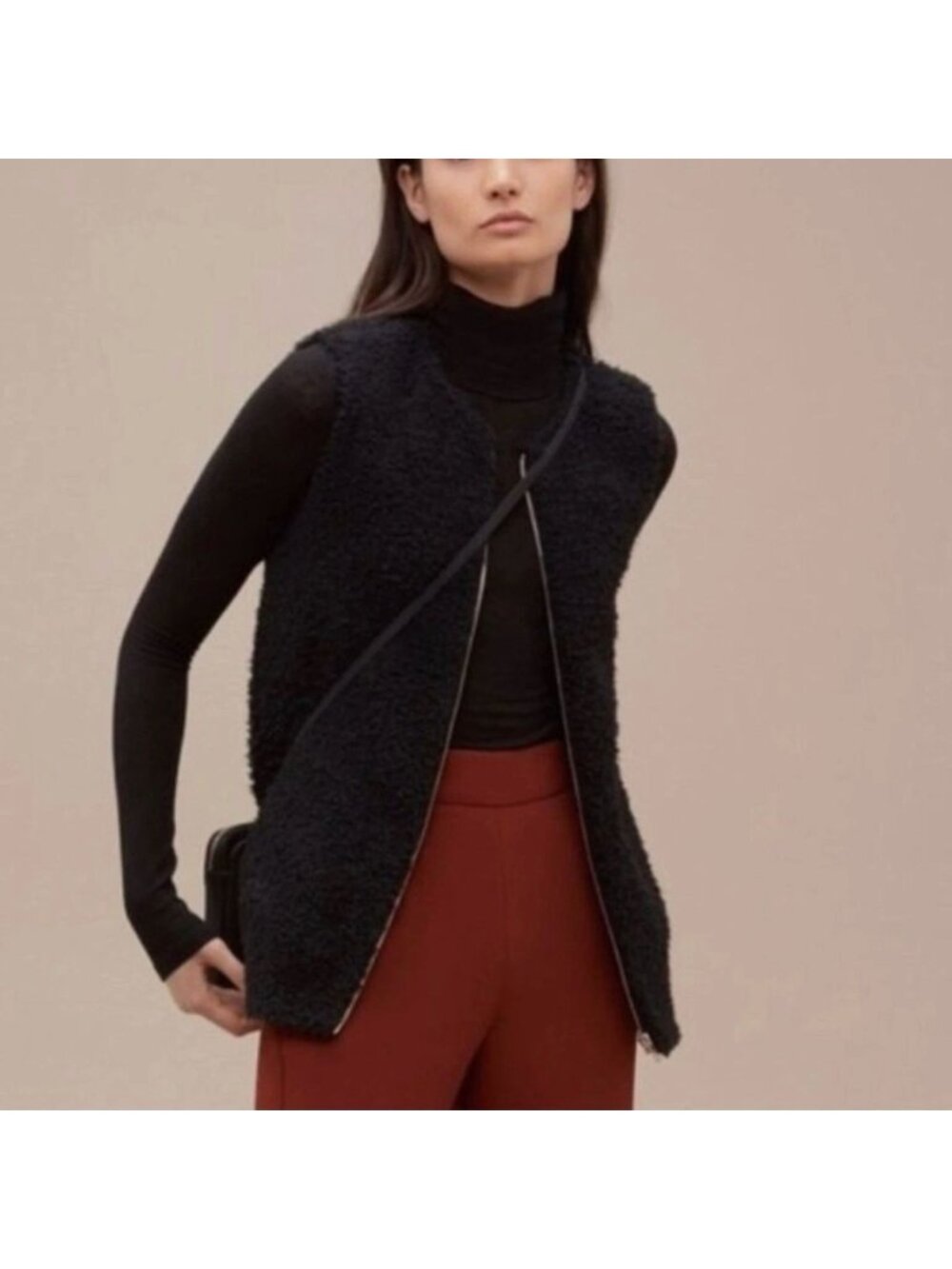 Aritzia Wilfred Chatou Black Shearling Vest S Sleeveless Zip Up Soft Teddy Small